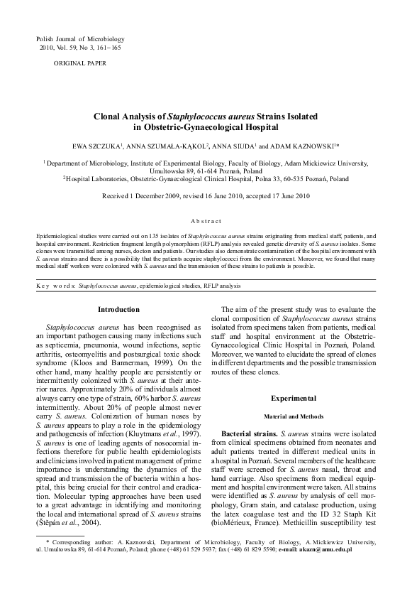 (PDF) Clonal analysis of Staphylococcus aureus strains isolated in ...