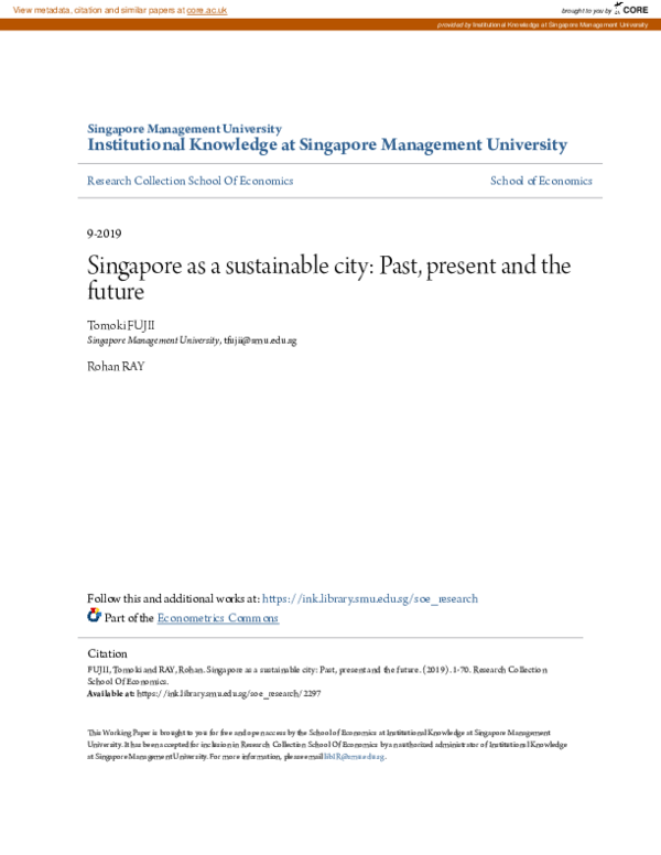 (PDF) Singapore As a Sustainable City: Past, Present and the Future