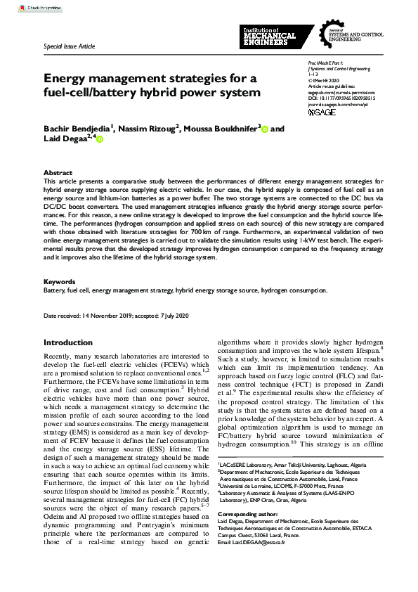 (PDF) Energy management strategies for a fuel-cell/battery hybrid power ...