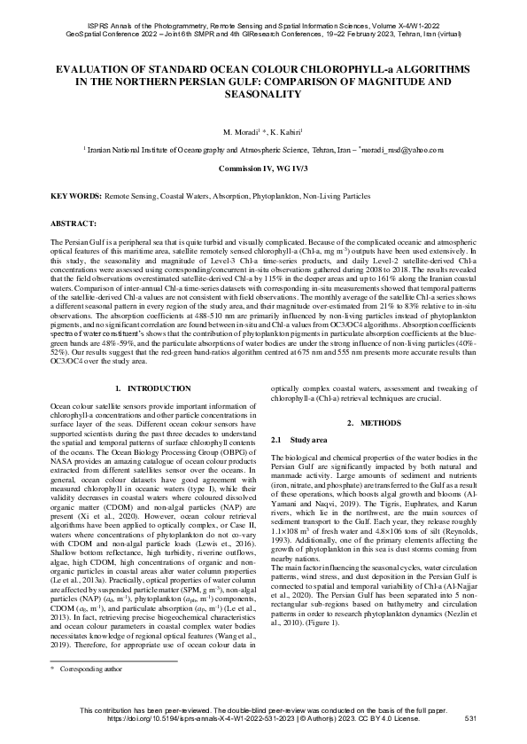 (PDF) EVALUATION OF STANDARD OCEAN COLOUR CHLOROPHYLL-a ALGORITHMS IN ...