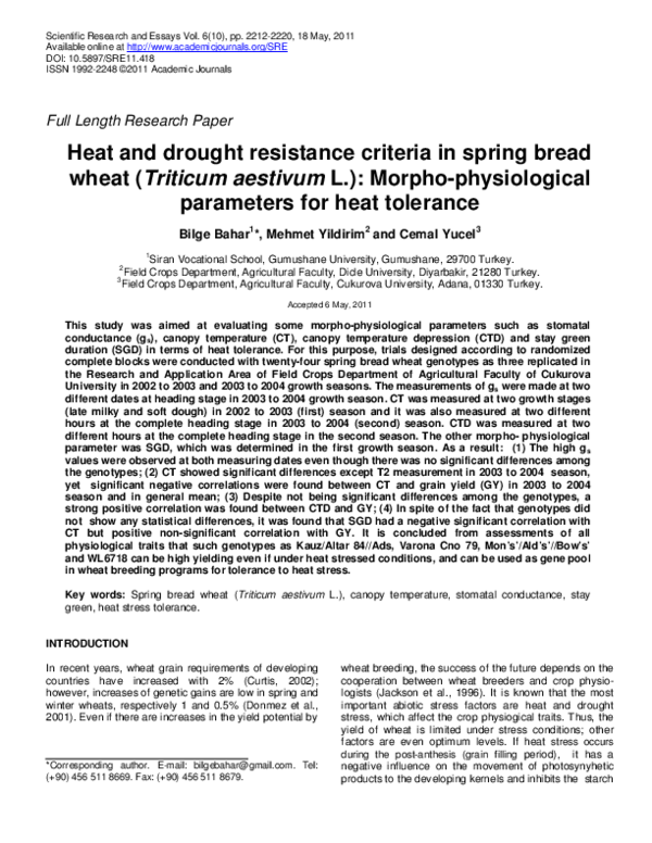 (PDF) Heat and drought resistance criteria in spring bread wheat ...