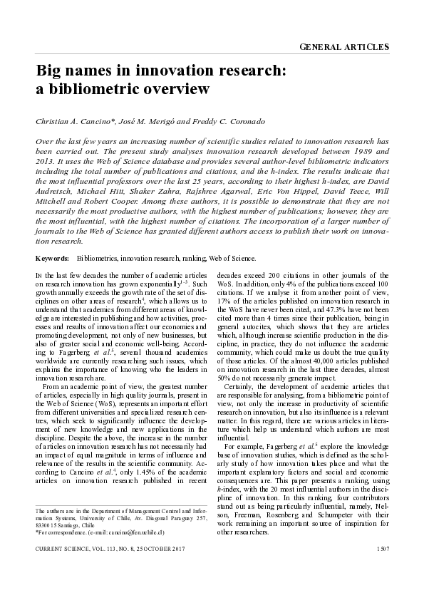 (PDF) Big Names in Innovation Research:A Bibliometric Overview