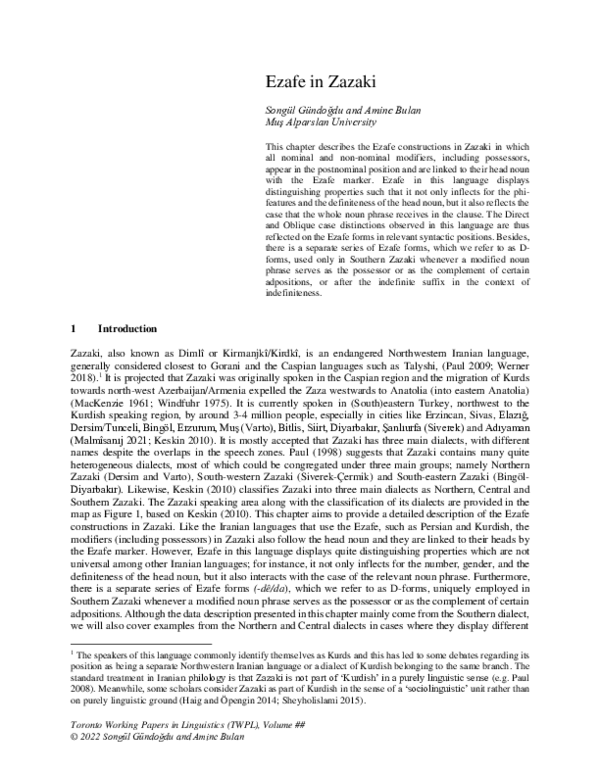 (PDF) Ezafe in Zazaki