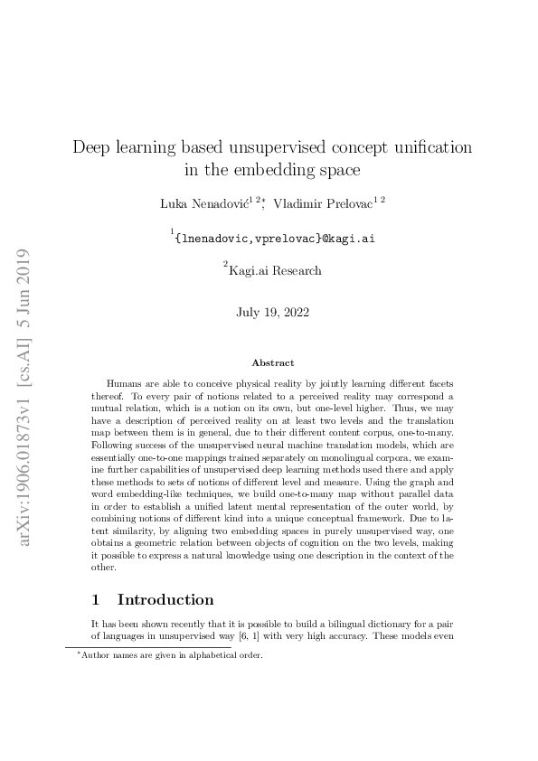 (PDF) Deep learning based unsupervised concept unification in the ...