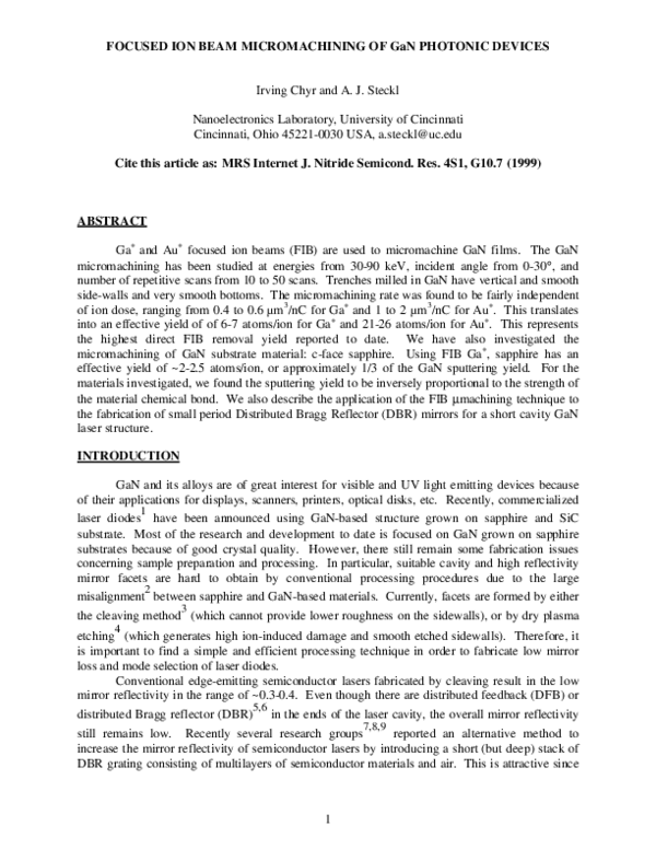 (PDF) Focused Ion Beam Micromachining of GaN Photonic Devices