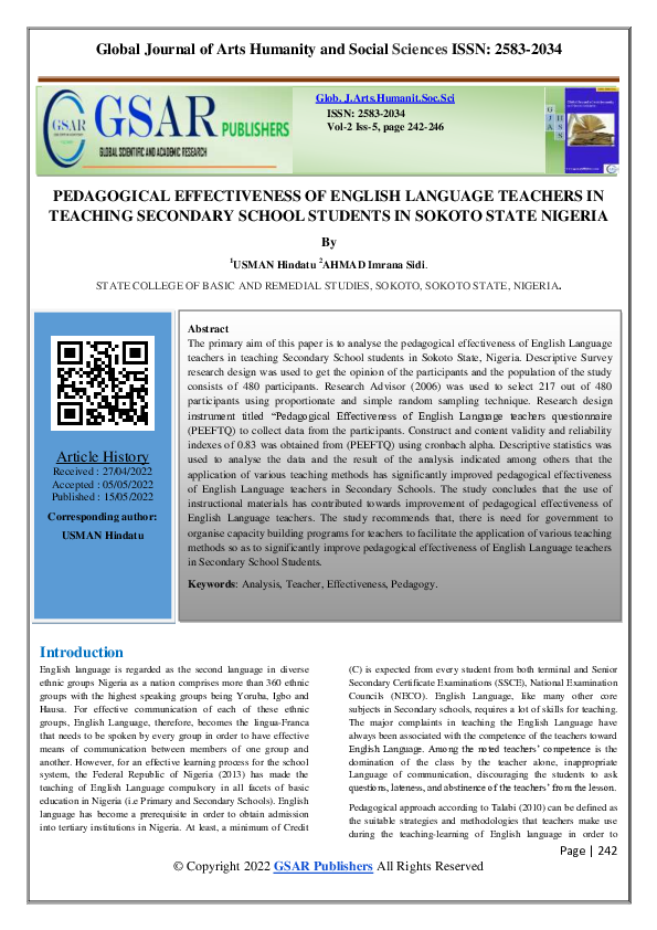 (PDF) Pedagogical Effectiveness of English Language Teachers in ...