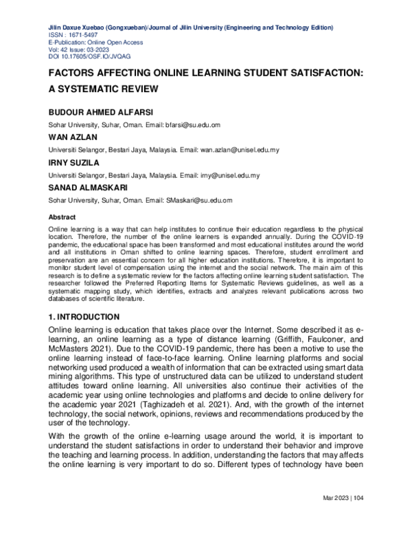 (PDF) FACTORS AFFECTING ONLINE LEARNING STUDENT SATISFACTION: A ...