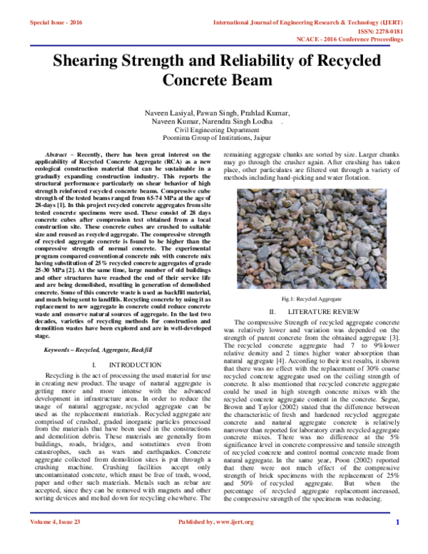(PDF) Shearing Strength and Reliability of Recycled Concrete Beam