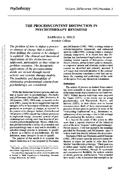 (PDF) The process/content distinction in psychotherapy revisited