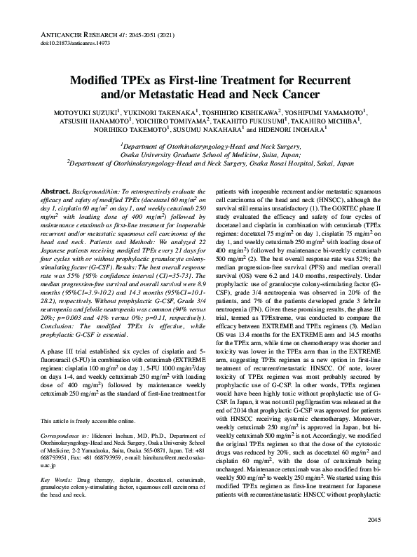 (PDF) Modified TPEx as First-line Treatment for Recurrent and/or ...