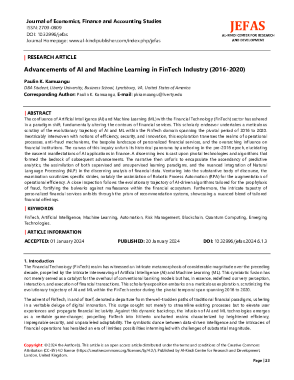 (PDF) Advancements of AI and Machine Learning in FinTech Industry (2016 ...