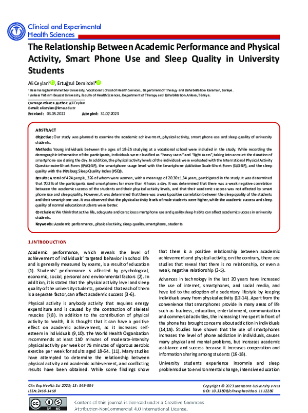 (PDF) The Relationship Between Academic Performance and Physical ...
