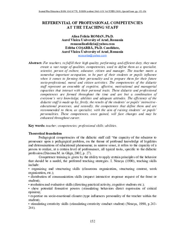 (PDF) Referential of Professional Competencies at the Teaching Staff