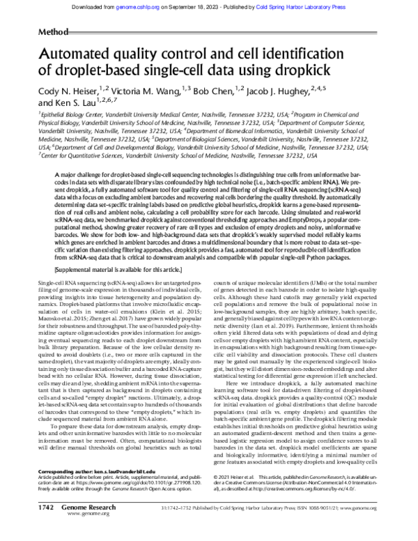(PDF) Automated quality control and cell identification of droplet ...