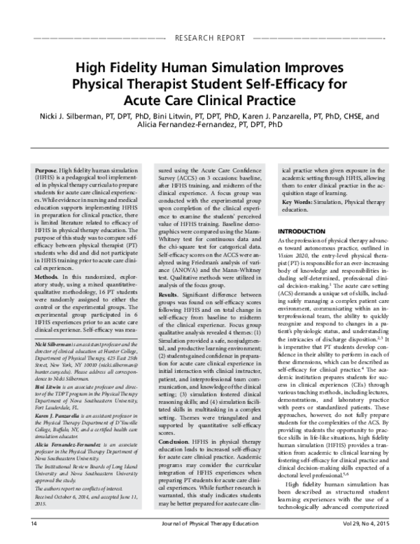 (PDF) High Fidelity Human Simulation Improves Physical Therapist ...