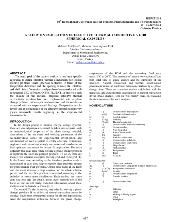 (PDF) A Study on Evaluation of Effective Thermal Conductivity for ...