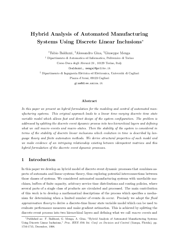 (PDF) Hybrid analysis of automated manufacturing systems using discrete ...