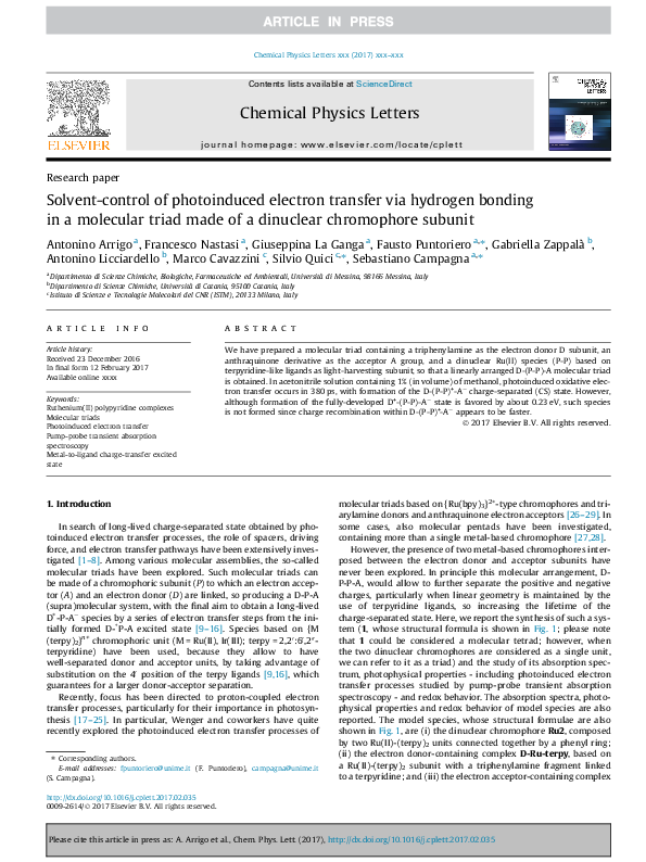 (PDF) Solvent-control of photoinduced electron transfer via hydrogen ...