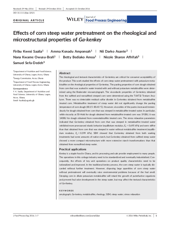 (PDF) Effects of corn steep water pretreatment on the rheological and ...