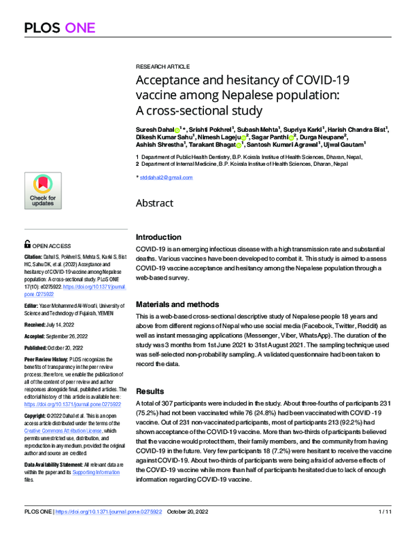 (PDF) Acceptance and hesitancy of COVID-19 vaccine among Nepalese ...