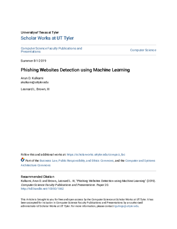(PDF) Phishing Websites Detection using Machine Learning