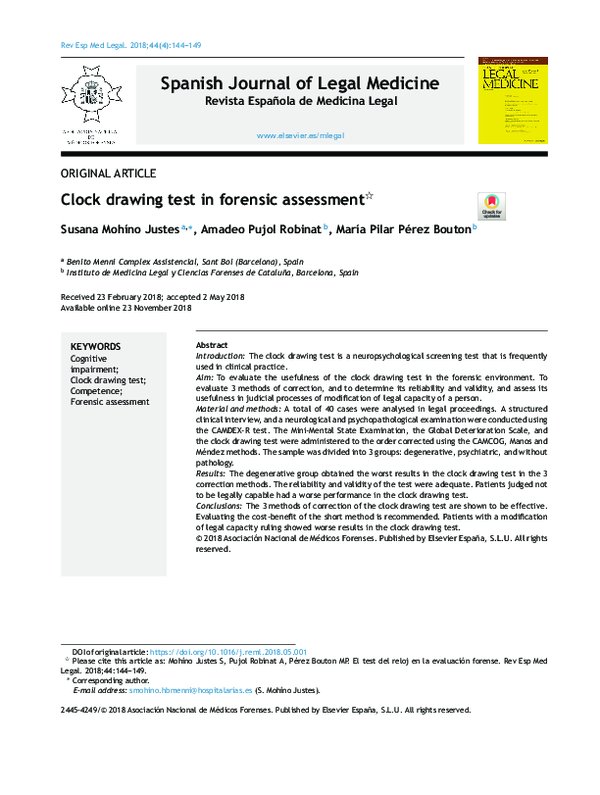 (PDF) Clock drawing test in forensic assessment