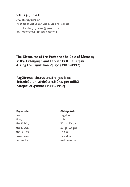 (PDF) The Discourse of the Past and the Role of Memory in the ...