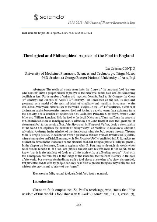 (PDF) Theological and Philosophical Aspects of the Fool in England