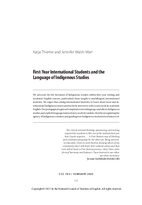 (PDF) First-Year International Students and the Language of Indigenous ...