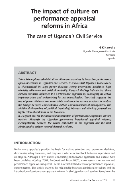 (PDF) The Impact of Culture on Performance Appraisal Reforms in Africa ...