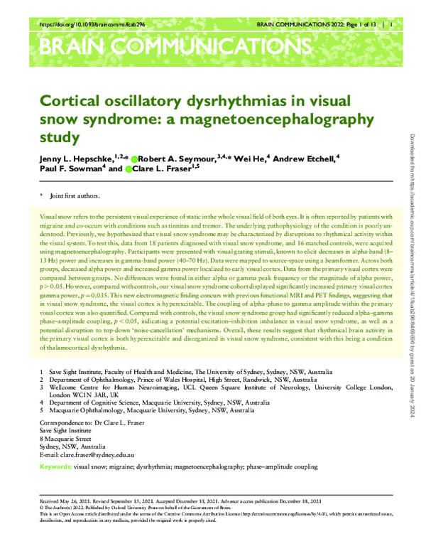 (PDF) Cortical oscillatory dysrhythmias in visual snow syndrome: a ...