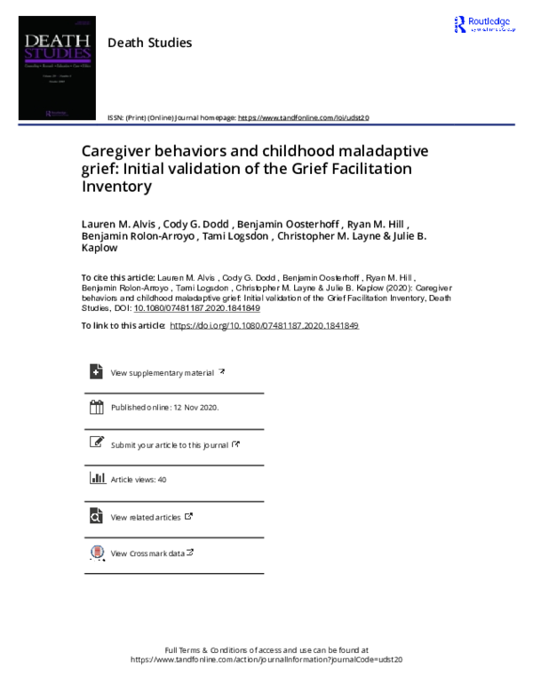(PDF) Caregiver behaviors and childhood maladaptive grief: Initial ...