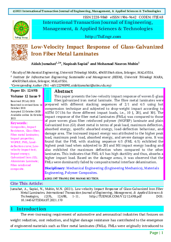 (PDF) Low-Velocity Impact Response of Glass-Galvanized Iron Fiber Metal ...