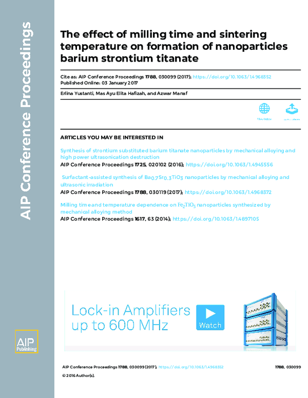 (PDF) The effect of milling time and sintering temperature on formation ...