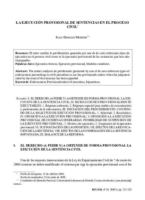 (PDF) La ejecución provisional de sentencias en el Proceso Civil español