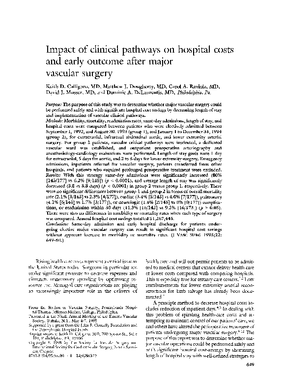 (PDF) Impact of clinical pathways on hospital costs and early outcome ...