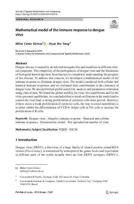 (PDF) Mathematical model of the immune response to dengue virus