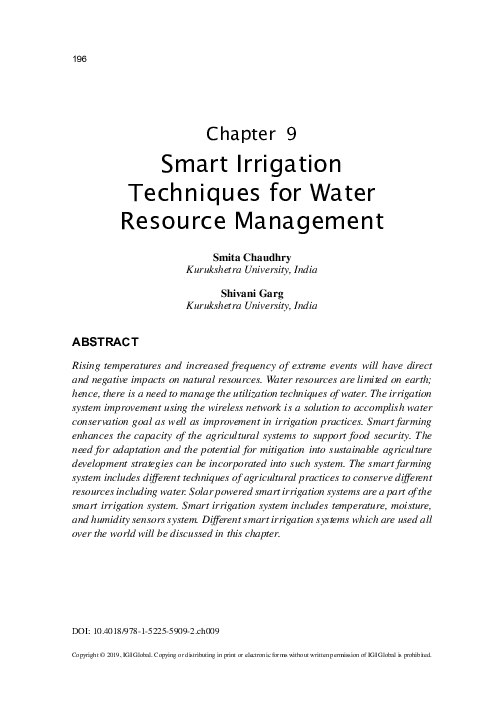 (PDF) Smart Irrigation Techniques for Water Resource Management