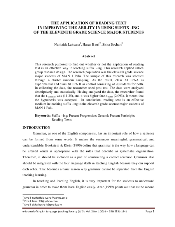 (PDF) The Application of Reading Text in Improving the Ability in Using ...