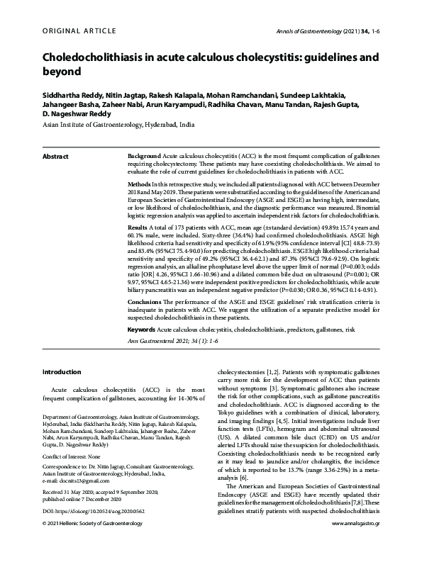 (PDF) Choledocholithiasis in acute calculous cholecystitis: guidelines ...