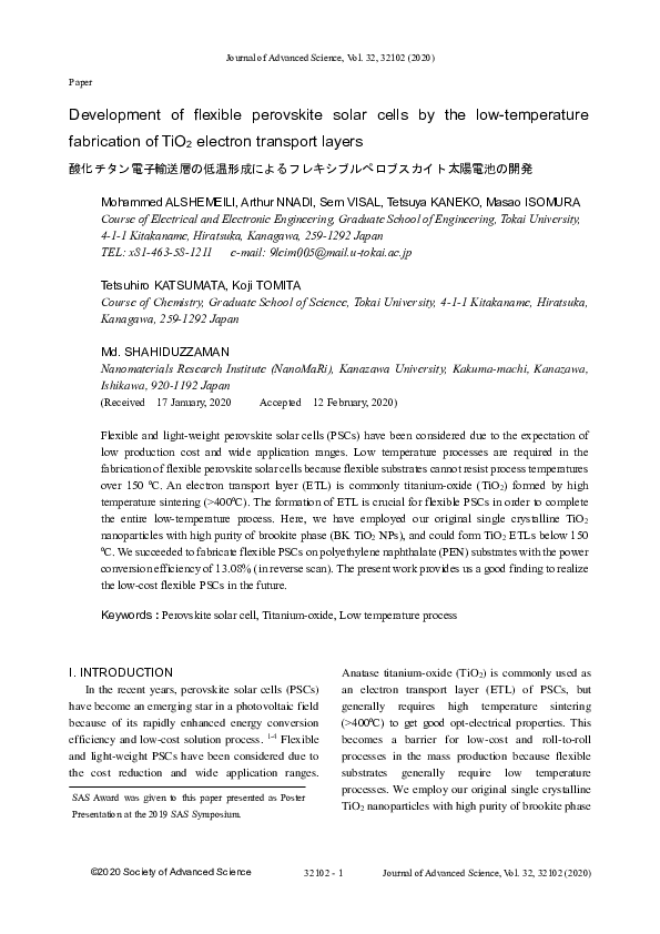 (PDF) Development of flexible perovskite solar cells by the low ...