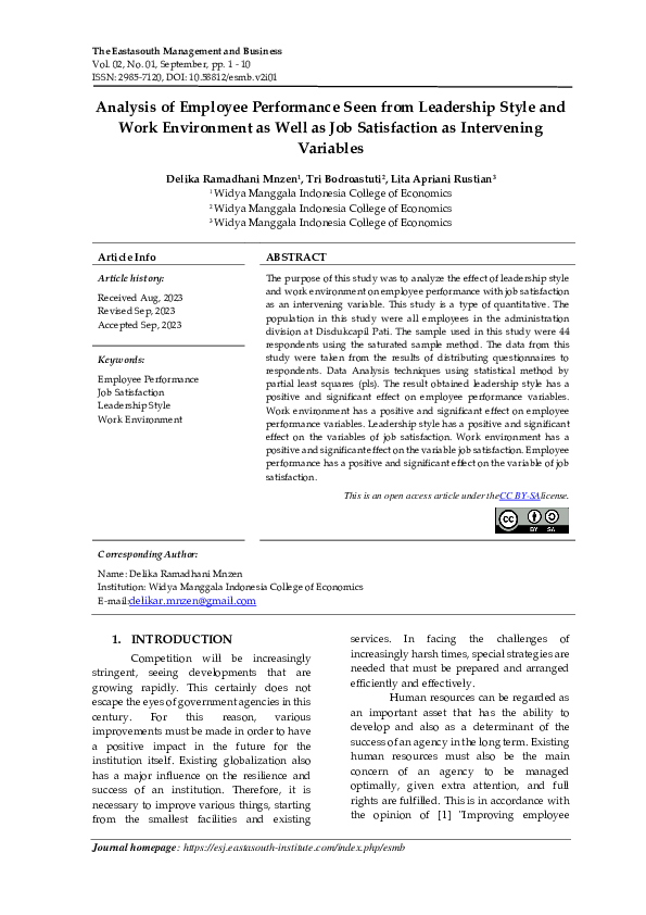(PDF) Analysis of Employee Performance Seen from Leadership Style and ...