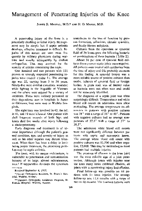 (PDF) Management of Penetrating Injuries of the Knee