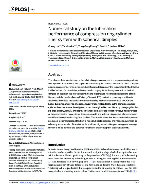 (PDF) Numerical study on the lubrication performance of oil films in ...