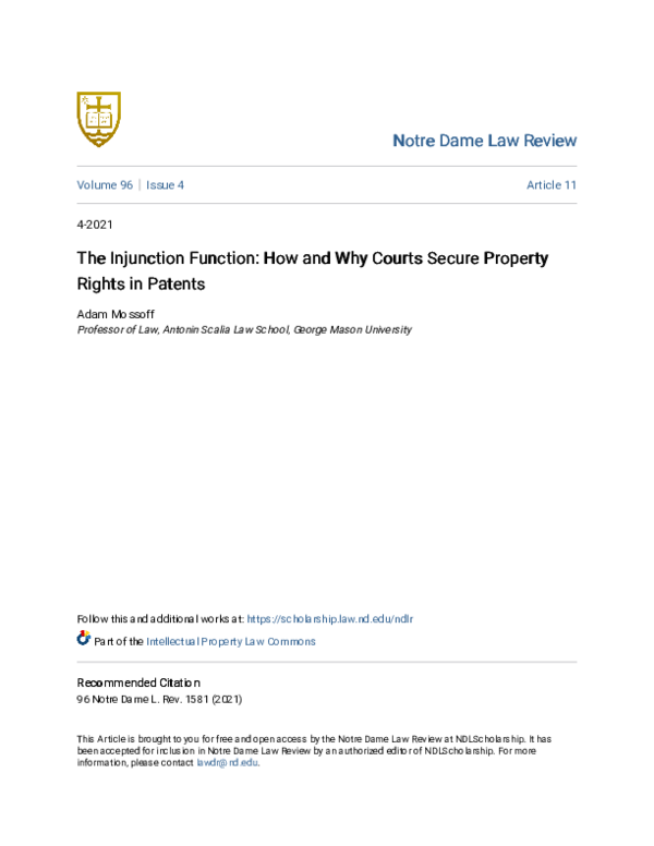 (PDF) The Injunction Function: How and Why Courts Secure Property ...