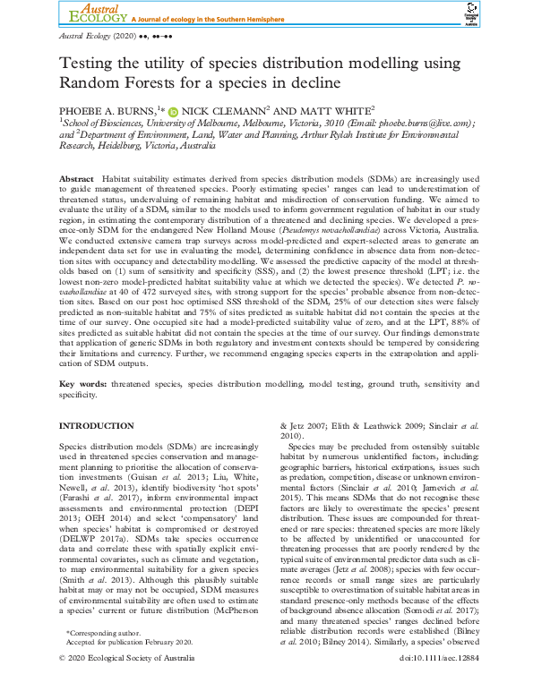 (PDF) Testing the utility of species distribution modelling using ...