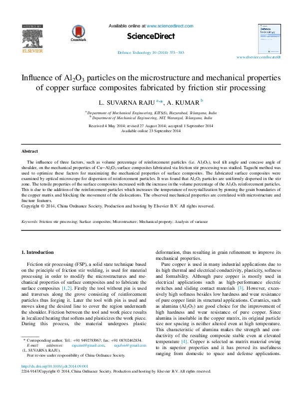 (PDF) Influence of Al2O3 particles on the microstructure and mechanical ...