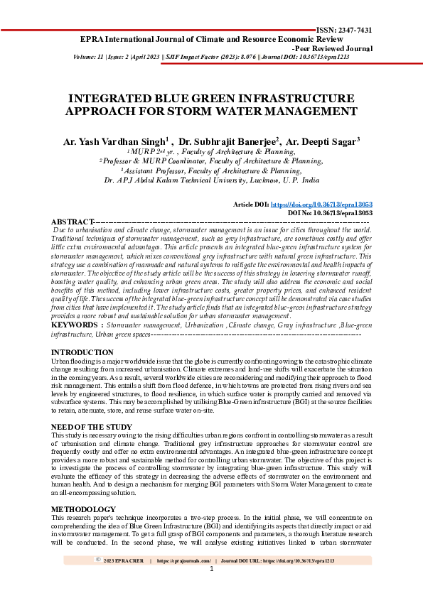 (PDF) Integrated Blue Green Infrastructure Approach for Storm Water ...