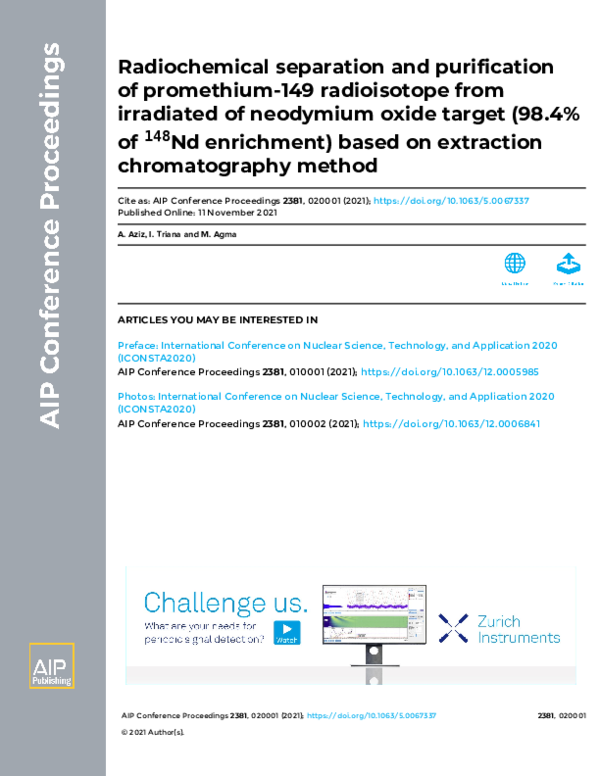 (PDF) Radiochemical separation and purification of promethium-149 ...