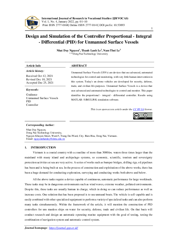 (PDF) Design and Simulation of the Controller Proportional - Integral ...
